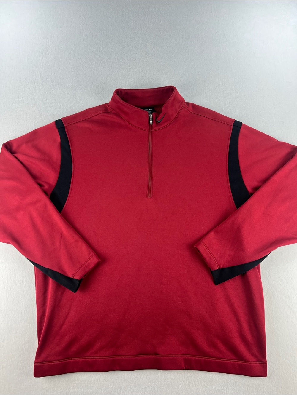 Nike Pullover Mens L Red Black Therma-Fit 1/4 Zip Performance Sweater Golf